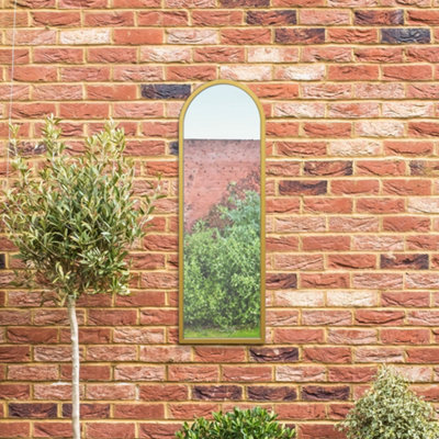 "Mirroroutlet - The Arcus - Gold Metal Framed Arched Garden Wall Mirror 47"" X 16"" (120 X 40 Cm)" - image 1