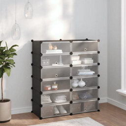 Berkfield Shoe Rack Black 94.5X36.5X106 Cm Pp - thumbnail 1