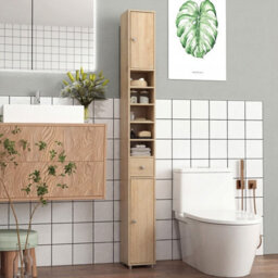 Costway 180 Cm Bathroom Tall Slim Cabinet Freestanding Storage Cabinet W/ Drawer-Natural - thumbnail 9
