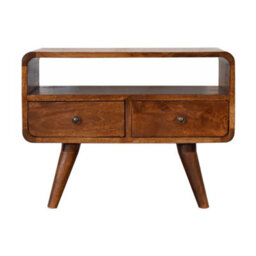 Artisan Furniture Solid Wood Mini Chestnut Curved Media Unit With 2 Drawers - thumbnail 6