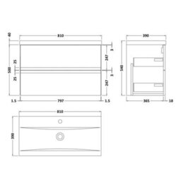 Hudson Reed Urban 810mm Satin White Wall Hung 2 Drawer Vanity Unit And Ceramic Basin With Silent Close, 540 X 810 X 390mm - thumbnail 5