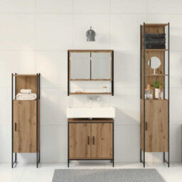 Berkfield 4 Piece Bathroom Furniture Set Artisan Oak Engineered Wood - thumbnail 4