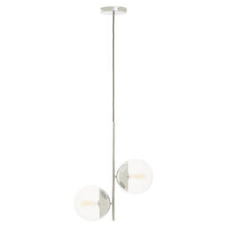 Orsina  Chrome Finish 2 Bulb Pendant Light, Scandi Style Ceiling Lamp For Hallway, Double Globe Hanging Lamp - thumbnail 3