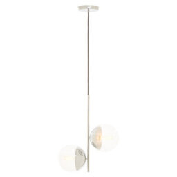 Orsina  Chrome Finish 2 Bulb Pendant Light, Scandi Style Ceiling Lamp For Hallway, Double Globe Hanging Lamp - thumbnail 2