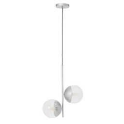 Orsina  Chrome Finish 2 Bulb Pendant Light, Scandi Style Ceiling Lamp For Hallway, Double Globe Hanging Lamp - thumbnail 1