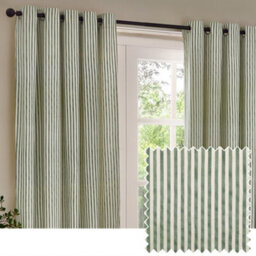 Yard Hebden Striped Cotton Blackout Eyelet Curtains, Forest Green, (W) 117 X (D) 137Cm