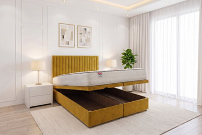 "Knight Sleep Emily Ottoman Bed Mustard Plush 2Ft6 With Mattress & 24""headboard - Small Single" - image 1