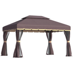 Outsunny 3X4M 2-Tier Gazebo Aluminium Garden Marquee Party Tent Coffee - thumbnail 2