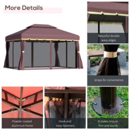 Outsunny 3X4M 2-Tier Gazebo Aluminium Garden Marquee Party Tent Coffee - thumbnail 5