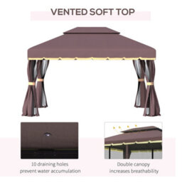 Outsunny 3X4M 2-Tier Gazebo Aluminium Garden Marquee Party Tent Coffee - thumbnail 4