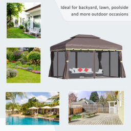 Outsunny 3X4M 2-Tier Gazebo Aluminium Garden Marquee Party Tent Coffee - thumbnail 6