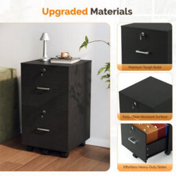 Wooden File Cabinet For A4 & Letter,2 Drawers Rolling File Organiser Black - thumbnail 3