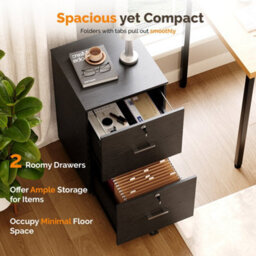 Wooden File Cabinet For A4 & Letter,2 Drawers Rolling File Organiser Black - thumbnail 5