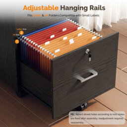 Wooden File Cabinet For A4 & Letter,2 Drawers Rolling File Organiser Black - thumbnail 4