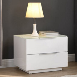 Furniture in Fashion Fresh Bedside Cabinet In White Glass Top And High Gloss