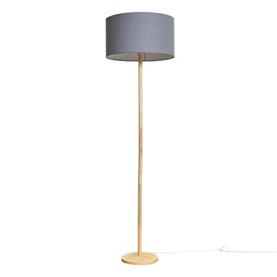 Valuelights Triston Single Stem Natural Light Wood Floor Lamp With Dark Grey Drum Shade - image 1