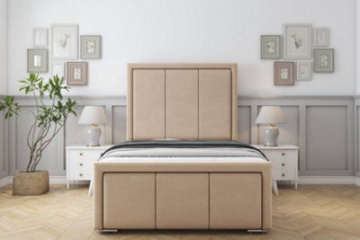 "Sloomy Lancaster Pebble Plush Bed Frame With Mattress With 50"" Upholstered Headboard 2'6 Small Single" - image 1