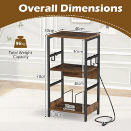 Record Player Stand 3 Tier Turntable Stand With Charging Station Vinyl Holder - thumbnail 2