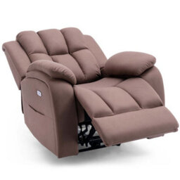 More4Homes Electric Powered Recliner Chair With Usb Charger And Pocket Storage In Leather-Look Mocha Technology Fabric - thumbnail 3