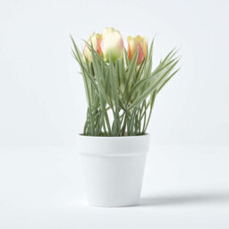 Homescapes Artificial Pink & Cream Handcrafted Tulips In White Decorative Pot, 22 Cm - thumbnail 5