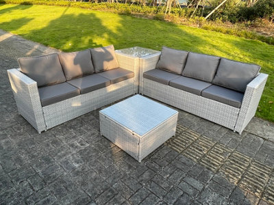 Fimous 6 Seater Pe Wicker Light Grey Rattan Garden Corner Sofa Sets Outdoor Patio Furniture Coffee Table - image 1