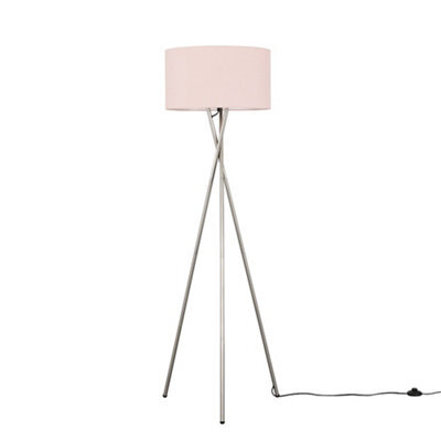 Valuelights Camden Brushed Chrome Tripod Floor Lamp With Blush Drum Shade - image 1