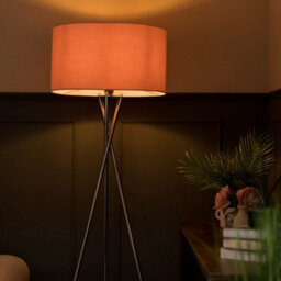 Valuelights Camden Brushed Chrome Tripod Floor Lamp With Blush Drum Shade - thumbnail 2