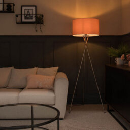 Valuelights Camden Brushed Chrome Tripod Floor Lamp With Blush Drum Shade - thumbnail 3