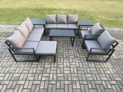 Fimous Aluminium Outdoor Garden Furniture Set 9 Seater Garden Sofa With Oblong Coffee Table Big Footstool 2 Side Tables - image 1