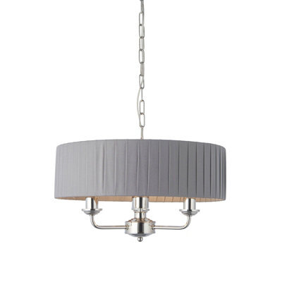 Ceiling Pendant Light - Bright Nickel & Charcoal Fabric - 3 X 40W E14 - E10234 - image 1