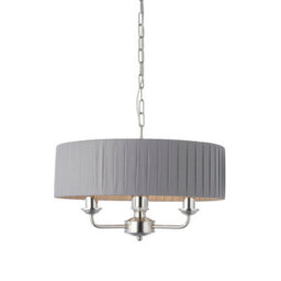 Ceiling Pendant Light - Bright Nickel & Charcoal Fabric - 3 X 40W E14 - E10234 - thumbnail 1