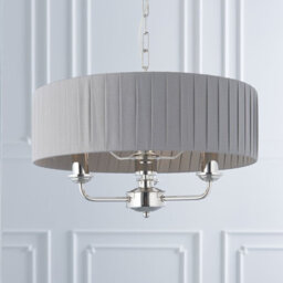 Ceiling Pendant Light - Bright Nickel & Charcoal Fabric - 3 X 40W E14 - E10234 - thumbnail 4