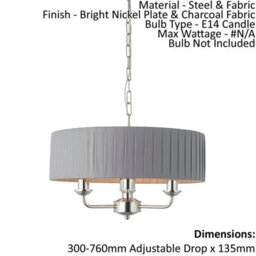 Ceiling Pendant Light - Bright Nickel & Charcoal Fabric - 3 X 40W E14 - E10234 - thumbnail 2