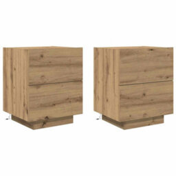 Berkfield Bedside Cabinets With Led Lights 2 Pcs Artisan Oak 45X40X55 Cm - thumbnail 2
