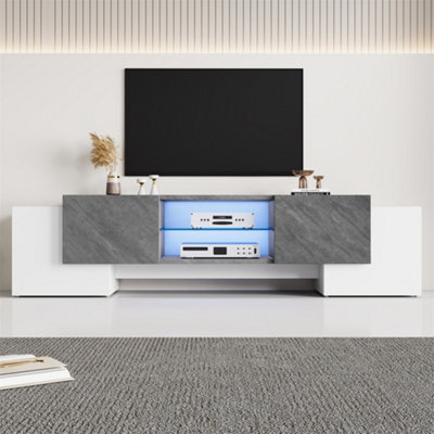 Abrihome Modern Media Unit With Led Lighting, 4 Doors & 2 Open Shelves, 180X40X46.5Cm, White & Grey - image 1
