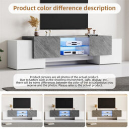 Abrihome Modern Media Unit With Led Lighting, 4 Doors & 2 Open Shelves, 180X40X46.5Cm, White & Grey - thumbnail 4