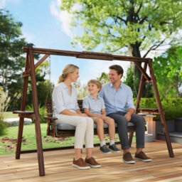 Outsunny 3 Seater Wooden Garden Swing Seat Chair With Side Trays And Cushion - thumbnail 9