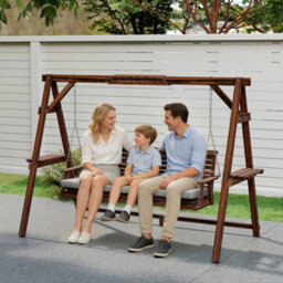 Outsunny 3 Seater Wooden Garden Swing Seat Chair With Side Trays And Cushion - thumbnail 8