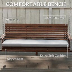 Outsunny 3 Seater Wooden Garden Swing Seat Chair With Side Trays And Cushion - thumbnail 5