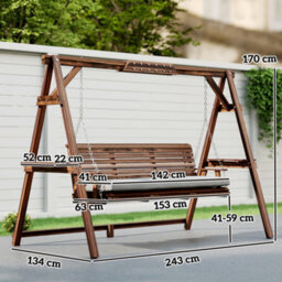 Outsunny 3 Seater Wooden Garden Swing Seat Chair With Side Trays And Cushion - thumbnail 3