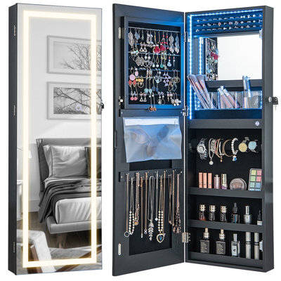 Costway 108Cm Jewelry Mirror Cabinet Lockable Jewelry Door & Wall Cabinet W/ Led Lights - image 1