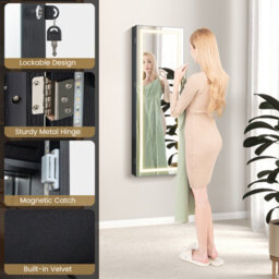 Costway 108Cm Jewelry Mirror Cabinet Lockable Jewelry Door & Wall Cabinet W/ Led Lights - thumbnail 7