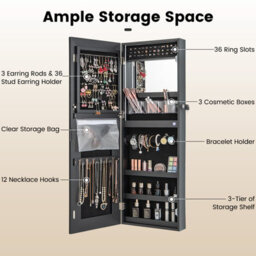 Costway 108Cm Jewelry Mirror Cabinet Lockable Jewelry Door & Wall Cabinet W/ Led Lights - thumbnail 6