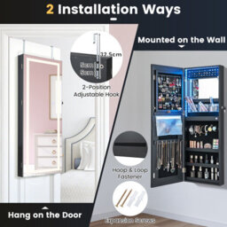 Costway 108Cm Jewelry Mirror Cabinet Lockable Jewelry Door & Wall Cabinet W/ Led Lights - thumbnail 3