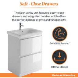 Plum&clay Marvel Gloss White Floor Standing Bathroom Vanity Unit With Round Resin Basin (W)600mm - thumbnail 4