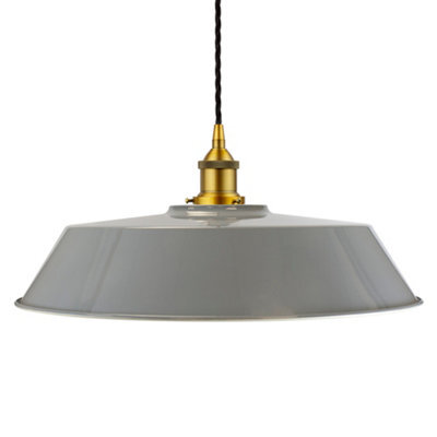 French Grey Large Chancery Painted Dome Pendant Light With Antique Gold Lamp Holder And Black Twisted Cable - Se Home - image 1