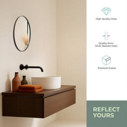 Mood Premium Round Bathroom Mirror Black Framed Wall Mounted, Recessed Circle Frame Modern & Stylish (40Cm X 40Cm) - thumbnail 3