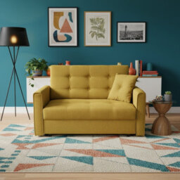 Sofa Bed With Sleeping Function And Storage, Viva Lux Ii Yellow, Wood And Foam, Upholstered Back, Modern Guest Room Settee