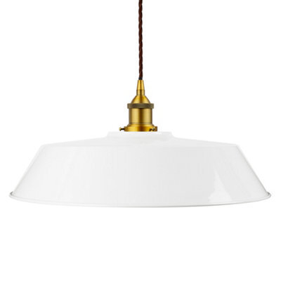 White Large Chancery Painted Dome Pendant Light With Antique Gold Lamp Holder And Brown Twisted Cable - Se Home - image 1