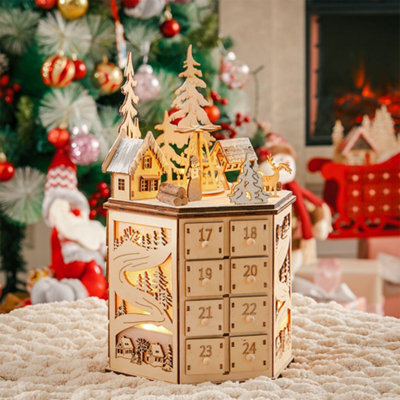 Living And Home Led Rotating Advent Calendar Wooden Music Box Christmas Gift Christmas Decoration Xmas Ornament - image 1